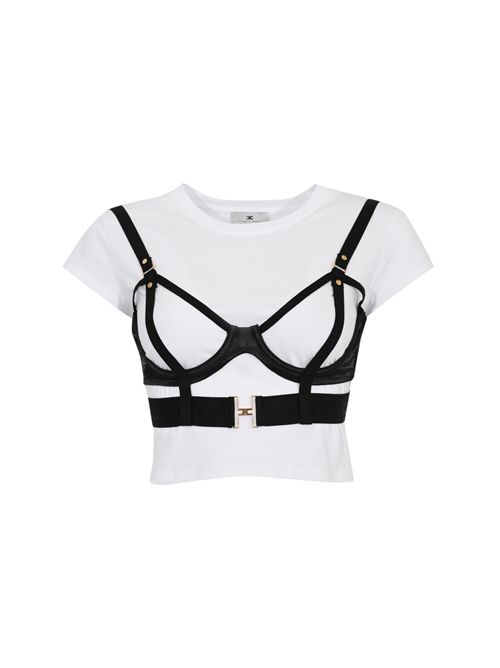T-shirt in jersey di cotone con reggiseno in raso e tulle Elisabetta Franchi | MA02161E2392